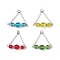 Transparent Glass Pendants, with Brass Tube Beads and 304 Stainless Steel Findings, Triangle, Mixed Color, 30x32x8mm, Hole: 3mm