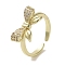 Brass Micro Pave Cubic Zirconia Open Cuff Ring, Cadmium Free & Lead Free, Bowknot, Real 16K Gold Plated, Inner Diameter: 17mm