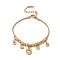 Crystal Rhinestone Roman Numeral Charm Bracelet with Round Snake Chains, 304 Stainless Steel Jewelry for Women, Golden, 7-1/8 inch(18cm)