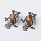 Natural Tiger Eye Pendants, with Alloy Finding, Owl, Antique Silver, 46.5x35.5x11.5mm, Hole: 6x8.5mm