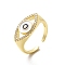 Clear Cubic Zirconia Horse Eye with Enamel Open Cuff Ring, Brass Jewelry for Women, Real 18K Gold Plated, Cadmium Free & Nickel Free & Lead Free, US Size 7 3/4(17.9mm)
