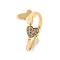 Butterfly & Heart Brass Micro Pave Cubic Zirconia Open Cuff Ring for Women, Cadmium Free & Nickel Free & Lead Free, Real 18K Gold Plated, Inner Diameter: 17mm