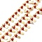 Glass Beaded Teardrop Charm Chains, with Real 18K Gold Plated Brass Curb Chains, Soldered, with Spool, Dark Red, 1.5mm