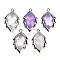 Natural Amethyst Faceted Leaf Pendants, Rack Plating Brass Charms, Platinum, 23x13.5x5.5mm, Hole: 1.2mm