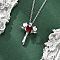 Brass Cubic Zirconia Wing Cross Pendant Necklaces for Women, Red, 15.83 inch(40.2cm)