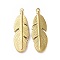 Ion Plating(IP) 304 Stainless Steel Pendants, Feather Charms, Golden, 39.5x13x2.5mm, Hole: 1.5mm