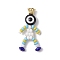 Baking Paint Glass Seed Beaded Human Pendants, with Evil Eye Resin Beads and Iron Bead Caps, Yellow, 34x18x6.5mm, Hole: 3mm