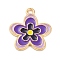 Alloy Enamel Pendants, Flower Charm, Golden, Purple, 21x18.5x1.2mm, Hole: 1.8mm, 10pcs/set