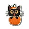 Halloween Single Face Printed Wood Big Pendants, Cat Shape with Pumpkin Charms, Tomato, 54.5x43x2.5mm, Hole: 2.5mm