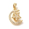 Brass Micro Pave Cubic Zirconia Pendents, Real 18K Gold Plated, Rack Plating, Lead Free & Cadmium Free, Moon, 15.5x12.5x4.5mm, Hole: 4.5x3mm
