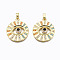 Brass Micro Pave Clear Cubic Zirconia Pendants, Nickel Free, Flat Round, Real 16K Gold Plated, 24x21x2.5mm, Hole: 3mm