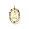 Brass Micro Pave Cubic Zirconia Pendants, Cadmium Free & Nickel Free & Lead Free, Real 18K Gold Plated, Oval with Letter Charms, Letter A, 18.5x11x3.5mm, Hole: 2x1.5mm