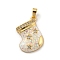 Christmas Brass Micro Pave Cubic Zirconia Pendants, Cadmium Free & Lead Free, with Synthetic Opal, Christmas Stocking, Snow, 19x16.5x4mm, Hole: 5x3mm