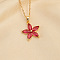 Plum Blossom Flower Brass Cubic Zirconia Pendant Necklaces for Women, Golden, Cerise, 15.75 inch(40cm)
