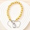 Round Brass Beads Charm Bracelets for Women, with  Micro Pave Cubic Zirconia, Square Charm, Cadmium Free & Lead Free, Rack Plating, Long-Lasting Plated, Platinum & Golden, 7-1/2 inch(19cm)