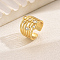 Brass Pave Cubic Zirconia Irregular Geometric Multi-layer Cuff Rings for Women, Golden, 21mm, Inner Diameter: Adjustable