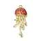 Alloy Pendants, Jellyfish Charms, Red, 35x15x6mm, Hole: 1.6mm