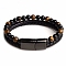 Natural Tiger Eye Beaded Bracelets, Imitation Leather Cord Bracelets for Women Men, with Alloy Clasps, Round, 9-1/8 inch(23cm)