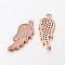 Brass Micro Pave Cubic Zirconia Pendants, Wing, Lead Free & Nickel Free, Rose Gold, 20x8x2mm, Hole: 1mm