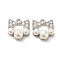 Alloy with Rhinestone Pendants, with ABS Imitation Pearl, Bowknot Charms, Platinum, 18x16x8mm, Hole: 2mm