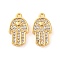 Brass Micro Pave Clear Cubic Zirconia Pendants, Hamsa Hand, Real 18K Gold Plated, 13.3x7.8x1.8mm, Hole: 0.9mm