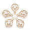 Golden Tone Brass Pendants, with Faceted Glass and Rhinestone, Teardrop, Clear, 17x12.5x3.5mm, Hole: 1.2mm