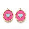 304 Stainless Steel Pendants, with Enamel, Oval with Heart Charm, Real 14K Gold Plated, Hot Pink, 21x14.5x2mm, Hole: 1.5mm