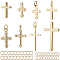 BENECREAT 16Pcs 8 Styles 18K Gold Plated Cross Pendants Brass Pendants and 40Pcs 2 Size 304 Stainless Steel Jump Rings for DIY Necklace Earrings Jewelry Making