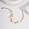Elegant Stainless Steel & Imitation Pearl Double Layer Link Chain Anklets, White, Real 18K Gold Plated, 8-1/2 inch(215mm)