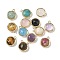 Natural Mixed Stone Faceted Flat Round Charms, with Brass Settings, Rack Plating, Long-Lasting Plated, Golden, Mixed Dyed and Undyed, 14.5x12x5.5mm, Hole: 1.4mm