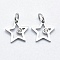 316 Surgical Stainless Steel Pendants, with Cubic Zirconia, Long-Lasting Plated, Star, Clear, Stainless Steel Color, 14x14x2mm, Hole: 3mm
