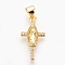 Brass Micro Pave Cubic Zirconia Pendants, Lead Free & Cadmium Free & Nickel Free, Long-Lasting Plated, Cross with Virgin Mary, Clear, Real 18K Gold Plated, 20x10x3mm, Hole: 3x3.5mm