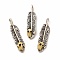 Rack Plating Brass Micro Pave Cubic Zirconia Pendants, Long-Lasting Plated, Lead Free & Cadmium Free, Feather Charm, Antique Real 18K Gold Plated, 46x11x7mm, Hole: 3x6mm