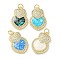 Valentine's Day Brass Micro Pave Clear Cubic Zirconia Pendants, Cadmium Free & Lead Free, with Synthetic Opal, Real 18K Gold Plated, Heart Charms, Mixed Color, 19.5x13.5x3.5mm, Hole: 3.5mm