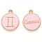 Alloy Enamel Pendants, Cadmium Free & Lead Free, Flat Round with Constellation, Light Gold, Pink, Gemini, 22x18x2mm, Hole: 1.5mm