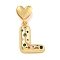 Brass Micro Pave Colorful Cubic Zirconia Pendants, Heart Letter Charms, Real 18K Gold Plated, Letter L, 30.5mm, Hole: 6x3mm, pendant: 21x16x4mm