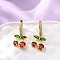 Brass Micro Pave Cubic Zirconia Hoop Earrings, Cherry, Cadmium Free & Lead Free, Rack Plating, Long-Lasting Plated, Golden, 25x11mm