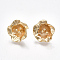 Brass Stud Earring Findings, with Loop, Flower, Nickel Free, Real 18K Gold Plated, 18.5x18mm, Hole: 1mm, Pin: 0.7mm