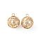 ABS Plastic Imitation Pearl Pendants, with Iron Finding, Round with Flower, Light Gold, 17x21mm, Hole: 2.2mm