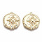 Brass Micro Pave Clear Cubic Zirconia Pendants, Nickel Free, Flat Round with Sun & Star, Real 18K Gold Plated, 20.5x17.5x3mm, Hole: 1mm