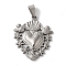 Non-Tarnish 304 Stainless Steel Pendants, Heart with Flower Charms, Stainless Steel Color, 29.5x25x3.5mm, Hole: 7.5x3.5mm