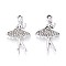 Alloy Rhinestone Pendants, UV Plating, Dancer, Platinum, 28.3x17.1x3mm, Hole: 1.8mm