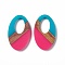 Opaque Resin & Walnut Wood Pendants, Oval Charms, Deep Pink, 35.5x22x3.5mm, Hole: 16X10mm