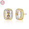 Cubic Zirconia Rectangle Stud Earrings, Real 18K Gold Plated 925 Sterling Silver Earrings, Clear, 11x9mm