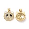Brass Micro Pave Clear Cubic Zirconia Pendants, Cadmium Free & Lead Free, with Enamel, Panda Head Charms, Golden, Black & White, 15.5x15x4mm, Hole: 3.5x4.5mm