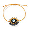 Waxed Cord Braided Bracelets, Glass Eye Bead Bracelets for Women, with Golden Brass Round Beads, Black, Inner Diameter: 11 inch(28cm)
