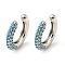 Cubic Zirconia C-Shaped Cuff Earrings, Gold Plated Brass Jewelry for Non-pierced Ears, Cadmium Free & Lead Free, Light Sky Blue, 14x15x3mm