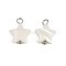 Natural Shell Star Pendants, with 304 Stainless Steel Loops, Seashell Color, Stainless Steel Color, 15.5~16x12.5~13x3.5mm, Hole: 2.5mm