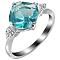 Fashion Classical Platinum Plated Brass Elegant Square Cubic Zirconia Rings, Solitaire Rings, Sky Blue, Size 6, 16mm