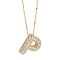 1Pc Brass Micro Pave Cubic Zirconia Letter Pendant Necklaces, Lead Free & Nickel Free & Cadmium Free, Golden, Letter P, 17.91 inch(45.5cm)~18.11 inch(46cm), Letter: 21.5~24x14~26mm
